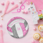 Pink gray Girl Volleyball Geburtstagsparty Pappteller (Party)