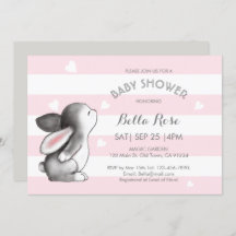 Pink Gray Heart Bunny Baby Shower Einladungen