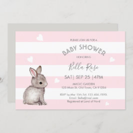 Pink Gray Heart Bunny Baby Shower Einladungen