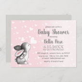 Pink Gray Hearts Bunny Girl Baby Dusche Einladung (Vorne/Hinten)