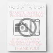 Pink & Gray Hochzeit Keine Telefone oder Kameras Z Fotoplatte (Vorderseite)