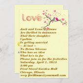 Pink, Gray Lovebirds & Hearts Wedding Einladung (Vorne/Hinten)