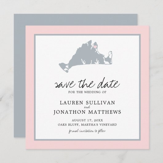 Pink Gray Martha's Vineyard Map Save the Date (Vorne/Hinten)