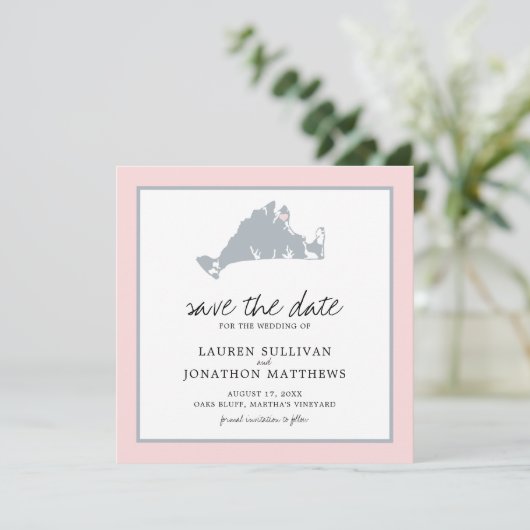 Pink Gray Martha's Vineyard Map Save the Date (Stehend Vorderseite)