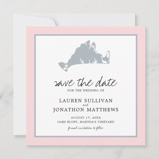 Pink Gray Martha's Vineyard Map Save the Date (Vorderseite)