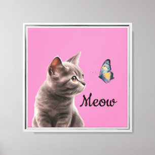 Pink Gray Meow Cat Leinwanddruck
