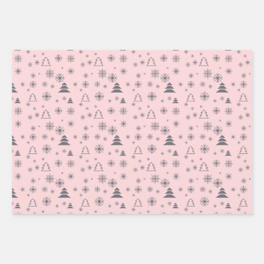 Pink Gray Modern Geometric Muster Weihnachten Geschenkpapier Set (Vorderseite 3)