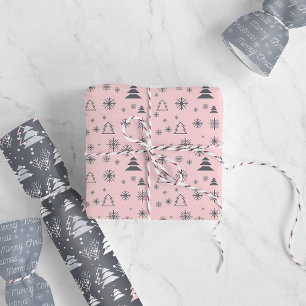 Pink Gray Modern Geometric Muster Weihnachten Geschenkpapier Set