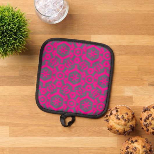 Pink Gray Modern Geometric Oven Mitt Pot Holder Topflappen (Oben Unten)