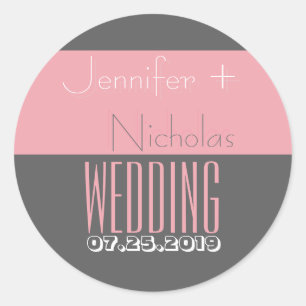 Pink Gray Modern Typografy Wedding Runder Aufkleber