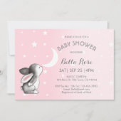 Pink Gray Moon Stars Bunny Baby Shower Einladungen (Vorderseite)