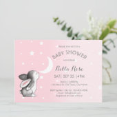 Pink Gray Moon Stars Bunny Baby Shower Einladungen (Stehend Vorderseite)