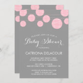 PINK & GRAY PAPER LANTERNS BABY DUSCHE EINLADEN EINLADUNG (Vorne/Hinten)
