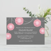 Pink & Gray Party Lantern Babydusche Einladung (Stehend Vorderseite)