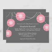Pink & Gray Party Lantern Babydusche Einladung (Vorne/Hinten)