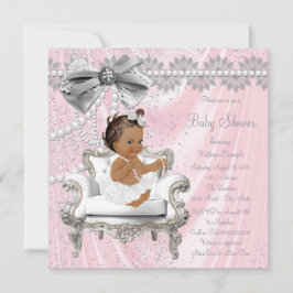 Pink Gray Pearl Chair Ethnic Girl Baby Dusche Einladung