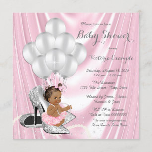 Pink Gray Pearl High Heel Ethnic Baby Dusche Einladung
