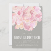Pink & Gray Peony Watercolor Baby Dedication Einladung (Vorderseite)