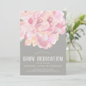 Pink & Gray Peony Watercolor Baby Dedication Einladung (Stehend Vorderseite)