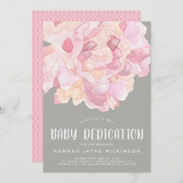Pink & Gray Peony Watercolor Baby Dedication Einladung