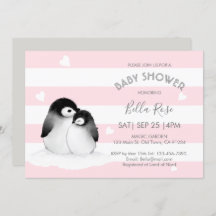 Pink Gray Pinguin Baby Dusche Einladungen