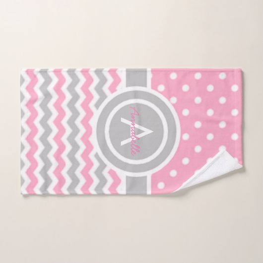 Pink Gray Polka Dot Zickzack Handtuch (Handtuch)