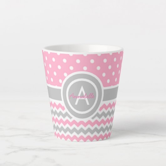 Pink Gray Polka Dot Zickzack Milchtasse (Vorderseite)