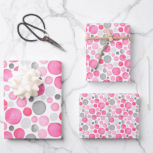 Pink Gray Polka Dots Geschenkpapier Set