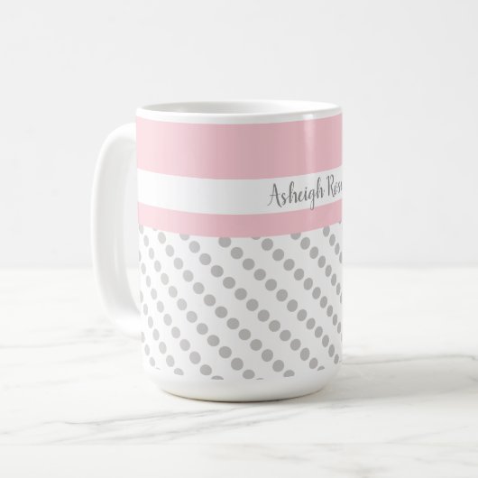 Pink & Gray, Polka Dots, Personalisiert Kaffeetasse (Vorderseite Links)