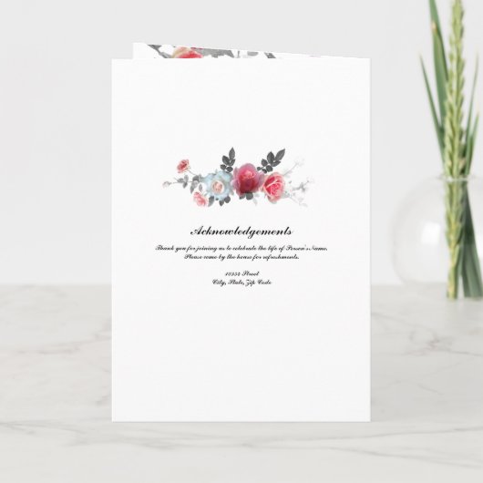 Pink Gray Rose Beerdigung Programm (Rückseite)