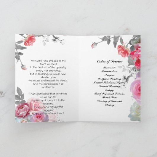 Pink Gray Rose Beerdigung Programm (Innenseite)