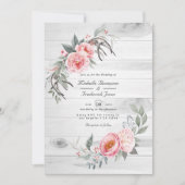 Pink & Gray Rustic Bohemisch Floral QR Code Weddin Einladung (Vorderseite)