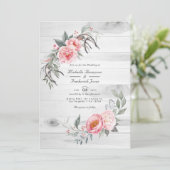 Pink & Gray Rustic Bohemisch Floral QR Code Weddin Einladung (Stehend Vorderseite)