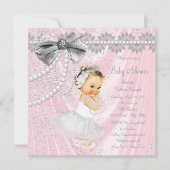 Pink Gray Satin Pearl Little Lady Baby Dusche Einladung (Vorderseite)