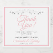 Pink & Gray Simple Elegant Wedding Vielen Dank Bierflaschenetikett (Einzelnes Label)