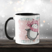 Pink Gray Snowflake Pinguin Tasse