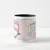 Pink Gray Snowflake Pinguin Tasse (Zentrum)