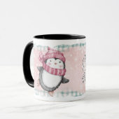 Pink Gray Snowflake Pinguin Tasse (Vorderseite Links)