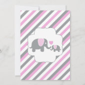 Pink & Gray Stripes Baby Elephant | Babydusche Einladung (Rückseite)