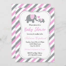 Pink & Gray Stripes Baby Elephant | Babydusche Einladung