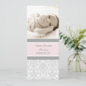 Pink Gray Template New Baby Birth Ankündigung (Stehend Vorderseite)