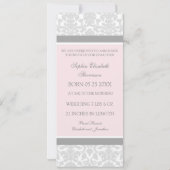 Pink Gray Template New Baby Birth Ankündigung (Rückseite)