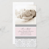Pink Gray Template New Baby Birth Ankündigung (Vorne/Hinten)