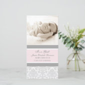 Pink Gray Template New Baby Birth Ankündigung (Stehend Vorderseite)