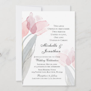 Pink Gray Tulips Moderne Christliche Hochzeit mit  Einladung