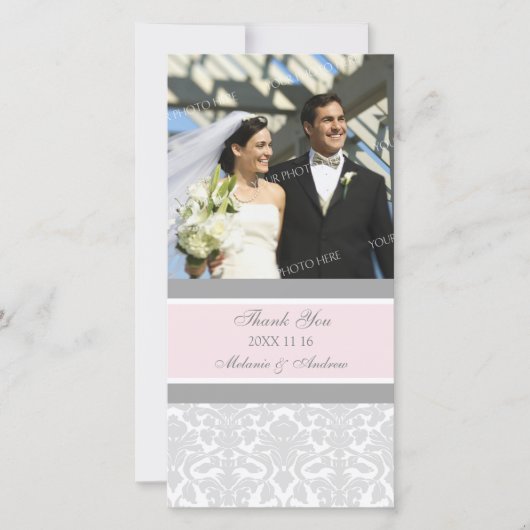 Pink Gray Vielen Dank für Ihre Hochzeit Foto Cards Dankeskarte (Vorderseite)