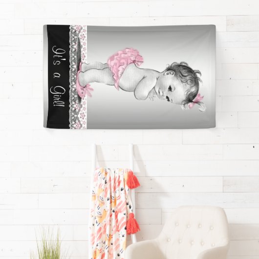 Pink Gray Vintag Baby Dusche Banner (Insitu)