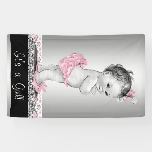 Pink Gray Vintag Baby Dusche Banner (Horizontal)