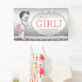 Pink Gray Vintag Baby Girl Baby Dusche Banner (Insitu)