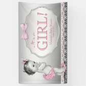 Pink Gray Vintag Baby Girl Baby Dusche Banner (Vertikal)